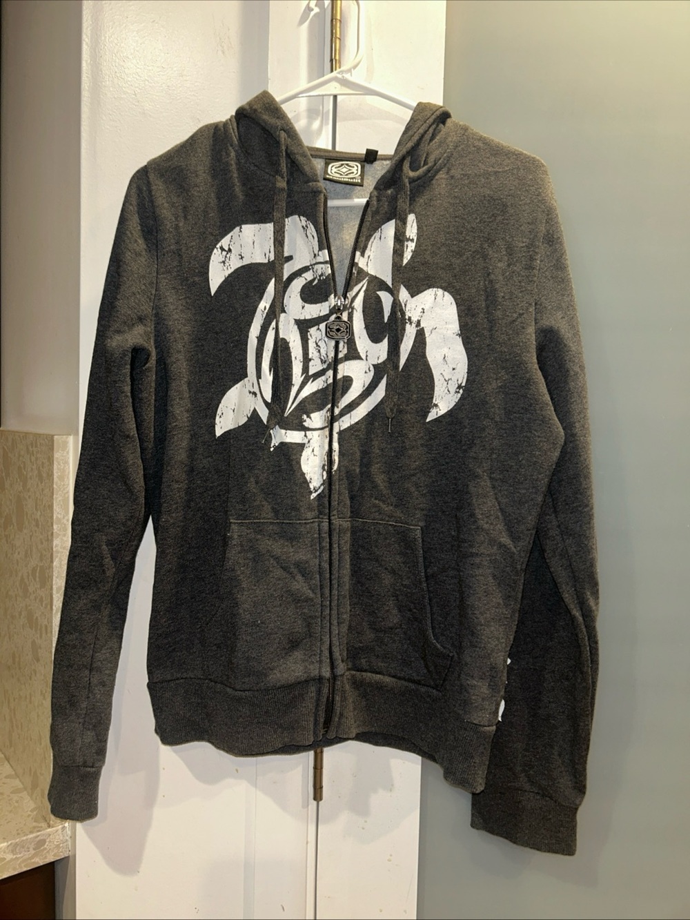 MauiBuilt Men's Gray Full Zip Fleece Hoodie Turtle Logo Graphic Size L